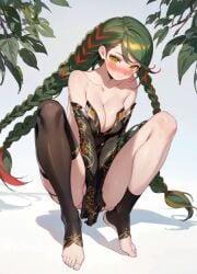 ai_generated big_breasts blush braided_hair cute green_hair nutaku project_qt shy tiffany_(project_qt) yellow_eyes