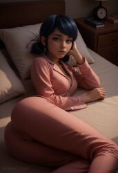 1futa ai_generated angel_light angel_light_(artist) ass blue_hair breasts ladybug ladybug_(character) marinette_cheng marinette_dupain-cheng miraculous miraculous:_tales_of_ladybug_and_cat_noir miraculous_ladybug pajamas