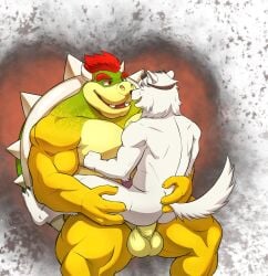 2boys anal anal_sex anthro anthro_on_anthro anthro_penetrated anthro_penetrating_anthro balls bara bowser canid canine duo fur furry furry_only gay gay_sex horns interspecies koopa larger_male looking_at_another male male/male mammal mario_(series) muscular muscular_anthro muscular_male nintendo open_mouth penis penis_in_anus reptile scalie sex seyrmo size_difference smaller_male super_mario_bros. tail white_fur wolf