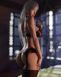 3d a.k.i. asian asian_female ass ass_focus back_view big_ass bottomless bra bubble_ass bubble_butt finger_in_mouth hair_down juicy_butt lingerie posing_for_the_viewer rougenine round_ass round_butt stockings straight_hair street_fighter street_fighter_6 teasing_viewer thighhighs white_hair