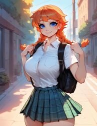 1girls ai_generated big_ass big_breasts blue_eyes braid braided_hair curvy curvy_figure cute cute_face freckles light-skinned_female light_skin melony_(xandr) plaid plaid_skirt red_hair school_uniform schoolgirl shirt skirt thick thick_ass thick_legs thick_thighs twin_braids xandr young younger_female