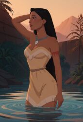 1girls ai_generated angel_light angel_light_(artist) black_hair disney disney_princess dress pocahontas pocahontas_(character) princess