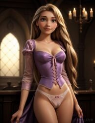 1girls ai_generated angel_light angel_light_(artist) blonde_hair cameltoe disney disney_princess green_eyes panties princess rapunzel tangled