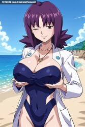 1girls ai_generated aindroidparanoid ass beach big_ass big_breasts big_butt breasts brown_eyes busty cleavage curvy fat_ass female female_only grabbing_own_breast huge_breasts large_breasts mature mature_female milf narrow_waist nipples philena_ivy pokemon pokemon_(anime) pokemon_(species) professor professor_ivy_(pokemon_anime) purple_hair squeezing_breast stable_diffusion swimsuit voluptuous waist