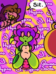 absurd_res anthro balls bed brown_hair clock command deltarune dialogue dinosaur duo featureless_chest female flat_chested freckled_face freckles furniture futanari genitals green_body green_spots gynomorph hair hi_res hypnosis hypnotic_eyes hypnotic_screen intersex intersex/female kinktober_2024 kneeling lizard long_hair long_tail messy_hair mind_control nude prehistoric_species purple_body purple_hair pussy queen_susie reptile scalie sex_toy sharp_teeth signature speech_bubble spots spreading susie_(deltarune) tail teeth text thick_thighs trixie_(queen_susie) undertale_(series) yellow_eyes yellow_sclera yellow_teeth yellow_underbelly