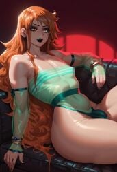 ai_generated black_lipstick eyeshadow futa_only futanari makeup nami nami_(one_piece) nikolgreen one_piece orange_hair otoko_no_ko otokonoko stable_diffusion thick_thighs