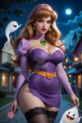 ai_generated candy cartoon_network daphne_blake female female_only ghost ginger ginger_hair girl halloween lollypop night pov ruutel10 scooby-doo sexy_pose solo stockings