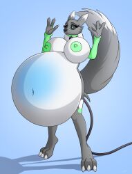 absurd_res anal anal_sex anthro areola bandai_namco belly big_areola big_belly big_breasts breasts digimon digimon_(species) digiwolx_(character) female green_nipples hi_res hose_inflation huge_breasts inflation neck_tuft nipples penetration renamon siblgi solo tuft