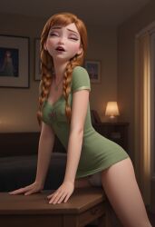 ai_generated angel_light angel_light_(artist) anna_(frozen) breasts brown_hair disney disney_princess frozen_(film) humping nightgown nipples panties princess table_humping table_sex