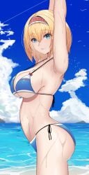 alice_margatroid beach bikini blue_eyes breasts cleavage hossy looking_at_viewer touhou water