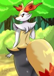 absurd_res anthro ass big_butt braixen canid canine curvaceous curvy_figure female hi_res irc_(artist) mammal nintendo pokémon_(species) pokemon pokemon_(species) presenting rear_view solo thick_thighs video_games voluptuous