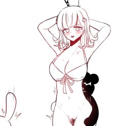 bikini bikini_top bottomless bottomless_female bound_wrists censored danganronpa danganronpa_2:_goodbye_despair monokuma monomi_(danganronpa) nanami_chiaki pussy sex smooth_skin super_danganronpa_2 vaginal_penetration