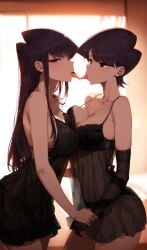 ai_generated daughter kissing komi_can't_communicate komi_shouko komi_shuuko lesbian_sex miurai mother mother_and_daughter saliva yuri