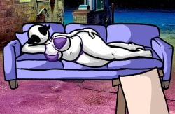 1girls bald bald_female belly belly_button bikini black_eyes breasts canvas chetoh chubby chubby_female claire_(chetoh) cleavage couch draw_me_like_one_of_your_french_girls egg female female_focus female_only hand_on_hip laying_on_couch laying_on_side looking_at_viewer oc original original_character photo_background purple_bikini purple_bikini_bottom purple_bikini_top smile smiling smiling_at_viewer white_body