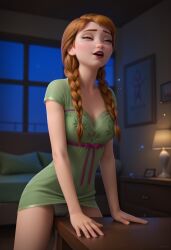 ai_generated angel_light angel_light_(artist) anna_(frozen) breasts brown_hair disney disney_princess frozen_(film) humping nightgown nipples panties princess table_humping table_sex