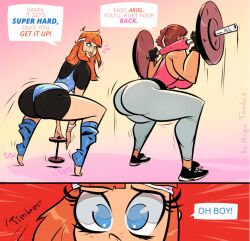 2girls artist_name ass ass_envy big_ass big_breasts brown_hair brunette bubble_ass bubble_butt butt clothed dialogue female fitness gardnerverse huge_ass huge_breasts hugotendaz large_ass large_breasts legs lips orange_hair speech_bubble squat squatting staring staring_at_ass thick thick_ass thick_legs thick_thighs voluptuous weightlifting weights workout workout_clothes