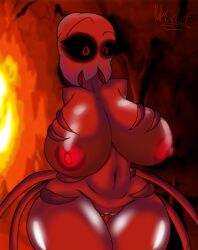 big_breasts big_eyes eyelashes hellbelief monster monster_girl nightmare_waifu no_arms one_night_at_flumpty's red_pupils ribs rule_63 the_redman the_redwoman thick_thighs