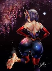 1girls ass bare_shoulders barefoot big_ass corset cowboy_shot crotchless dancing datsuma69 elbow_gloves eyelashes fate/grand_order fate_(series) feet female_focus from_behind gloves hair_ornament hands_on_hips horn horns huge_ass lips looking_back moon night oni outdoors profile purple_eyes purple_hair pussy pussy_juice red_gloves short_hair shuten_douji_(fate) signature skindentation soles solo standing standing_on_one_leg steam sweat tagme thigh_gap thighs toes wide_hips