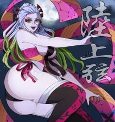 daki_(kimetsu_no_yaiba) demon_girl demon_slayer huge_ass kimetsu_no_yaiba large_breasts multicolored_hair oiran red_eyeshadow sagging_breasts stockings white-skinned_female