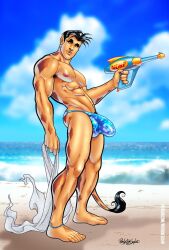 1boy beach camili-cat class_comics male male_focus male_only muscles muscular patrick_fillion solo solo_male tail