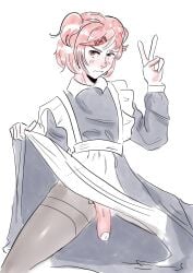 1futa angry angry_expression angry_face black_thighhighs blush breasts clothed clothing color dick doki_doki_literature_club dress_lift flustered futa_only futanari human lifting_dress looking_at_viewer mostly_clothed natsuki_(doki_doki_literature_club) peace_sign penis pink_eyes pink_hair sketch skirt solo spread_legs squatting standing thebird3222 thighhighs