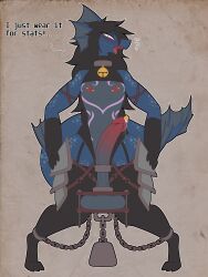 2022 absurd_res ankle_cuffs anthro aquatic_dragon areola armor ball_clamp ball_stretcher ballbusting barbell_piercing bell bell_collar big_penis black_hair blue_body blue_scales blush bondage chains clothing cock_and_ball_torture collar cuff_(restraint) dialogue dragon english_text femboy furry garter_straps genital_torture genitals girly gloves gold_piercing hair handwear hi_res huge_cock humanoid_genitalia humanoid_penis hung_trap ineffective_clothing legwear lyritha_(bluuwolf) male male_only male_urethral_insertion malesub marine nipple_piercing nipples penetration penis piercing pink_areola pink_nipples restraints scales scalie sepiruth solo stockings text thick_thighs urethral urethral_insertion urethral_penetration weights_on_balls wide_hips