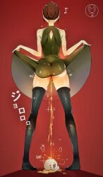 1girls ass bodily_fluids datsuma69 dress female female_only fully_clothed japanese_text no_panties pee peeing piss pissing rear_view skull socks solo standing standing_pee tagme thick_thighs thighhighs upskirt urine