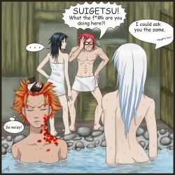 1animal 1boy 3girls angry angry_blush annoyed bird bite_marks black_hair butt_crack completely_nude dialogue elbytron genderswap_(ftm) genderswap_(mtf) glasses hozuki_suigetsu irritated juugo mixed_bathing multiple_girls naked naked_towel naruto naruto_(series) naruto_shippuden onsen orange_hair red_hair rule_63 sasuke_uchiha sasuko shared_bathing speech_bubble talking tease teasing text towel towel_only uzumaki_karin water white_hair