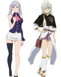 2girls black_bulls_uniform black_clover blue_eyes cosplay crossover crossover_cosplay edited elizabeth_liones elizabeth_liones_(cosplay) female female_focus female_only hair_over_one_eye nanatsu_no_taizai noelle_silva noelle_silva_(cosplay) non-nude purple_eyes royalty swapped_clothes the_seven_deadly_sins white_hair