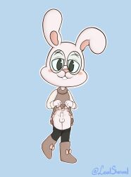 :3 anthro blush clothed clothing clothing_lift erection fur furry furry_only girly hi_res lagomorph leporid male male_only mammal parsnip_(game) parsnip_bunner rabbit sherwind52 solo