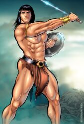 1boy conan conan_the_barbarian conan_the_barbarian_(series) male male_focus male_only muscular muscular_male patrick_fillion shield solo solo_male sword