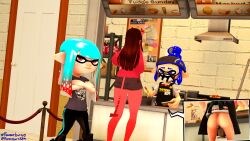 3d 3girls apron ass blue_eyes blue_hair convex_(freezerburn) crossed_arms cyan_hair demon_girl fast_food freezerburnsfm inkling inkling_girl omega_(splatoon) public pussy pussy_juice_drip red_eyes red_tip secretly_loves_it sfm source_filmmaker splatoon splatoon_(manga) splatoon_2 trying_to_be_quiet unamused vaginal_insertion waiting waiting_in_line workplace