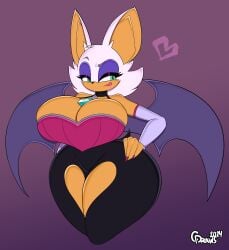 big_breasts breasts cinderdraws cleavage female furry huge_breasts rouge_the_bat sega sonic_(series) thick_thighs wide_hips