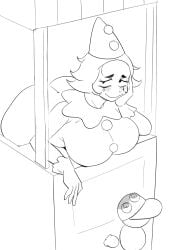 1girls ass big_ass big_breasts blush blushing breasts clown_girl endacopia shadow short_hair sketch ticketa_(endacopia) ytrall