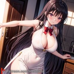 1girls bedroom big_breasts black_hair blue_eyes breasts dress henhalla horikita_suzune mai sakurajima_mai solo solo_female young younger_female