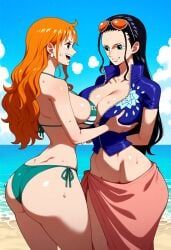 2girls ai_generated beach big_ass big_breasts big_butt bikini blush blushing_female blushing_profusely boob_grab breasts_to_breasts breasts_touching breath bubble_ass bubble_butt cleavage deep_cleavage dripping duo duo_female female female_only grabbing_another's_breast hand_on_another's_chest huge_ass huge_breasts large_breasts massive_breasts nami narrow_waist nico_robin one_piece open_mouth posing posing_for_the_viewer self_upload sweatdrop sweating sweaty sweaty_body sweaty_breasts sweaty_butt thick_thighs wide_hips yeetyboi5000 yuri yuri