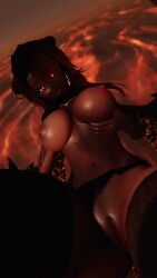 breasts brown_hair dragon_eyes dragon_girl dragon_horns glasses hand_on_breast necklace orange_eyes partially_scaly practically_nude puffy_nipples vrchat vrchat_avatar vrchat_media vrchat_model wet_body