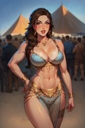 ai_generated belly_dancer belly_dancer_outfit crowded curves lara_croft