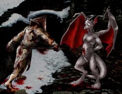 2007 blood dragon guro male navel_stabbing nude pyramid_head ryll segremores silent_hill wings