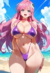 2d ai_generated beach big_breasts bikini female female_focus female_only highleg_bikini lala_satalin_deviluke long_hair outdoors pink_hair solo solo_female solo_focus tagme to_love-ru