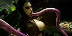 1futa 1girls 3d anal anal_sex ass_penetration athletic_female athletic_futanari big_ass big_breasts big_butt big_penis black_hair breasts caitlyn_kiramman chikipiko_(artist) clothed_sex clothing cum cum_in_ass eyewear_on_head female from_behind futa_on_female futanari human league_of_legends long_hair looking_at_viewer nipples open_mouth oral partially_clothed penetration penis purple_tentacles restrained short_hair slapping_butt spread_legs tentacle tentacle_in_mouth vi