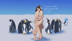 arctic barefoot clenched_teeth cold cold_fetish completely_nude creatures_(company) cuddling eiscue emperor_penguin featheredllama female_only game_freak huddled_together multiple_girls nintendo outdoor_nudity outdoors penguin peril pokemon pokemon_ss self_upload shivering snow text torment winter