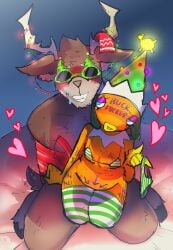 anthro basslapping christmas chubby deer dolph_(fortnite) feminine_male fish fishstick_(fortnite) fortnite fortnite:_battle_royale gay panties_aside