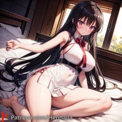 1girls ai_generated bedroom big_breasts black_hair blue_eyes breasts dress female henhalla horikita_suzune mai sakurajima_mai solo solo_female young younger