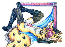 1boy 2010 aura_moser canine crossdressing fennec fox fur furry_ears furry_tail hair male male_only no_humans non-human penis pose solo tail thigh_high_boots