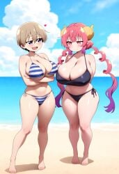 2girls ai_generated beach big_ass big_breasts big_butt bikini blush blushing_female blushing_profusely breasts_to_breasts breasts_touching breath bubble_ass bubble_butt busty busty_female cleavage crossover deep_cleavage dripping duo duo_female erect_nipples erect_nipples_under_bikini erect_nipples_under_clothes female female_only hard_nipples heart huge_ass huge_breasts ilulu_(dragon_maid) kobayashi-san_chi_no_maidragon large_breasts lesbian_lovers looking_at_partner lovers massive_breasts miss_kobayashi&#039;s_dragon_maid narrow_waist nipples_visible_through_bikini nipples_visible_through_clothing open_mouth petite petite_body petite_female posing posing_for_the_viewer self_upload shortstack side_by_side sweatdrop sweating sweaty sweaty_body sweaty_breasts sweaty_butt thick_nipples thick_thighs uzaki-chan_wa_asobitai! uzaki_hana wide_hips yeetyboi5000 yuri