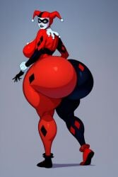 1girls ai_generated ass ass_bigger_than_head batman:_the_animated_series batman_(series) big_ass clothing clown_makeup dat_ass dc dc_comics dumptruck_ass dumptruck_butt enormous_ass fat_ass female female_only gigantic_ass harleen_quinzel harley_quinn harley_quinn_(classic) hotcartoonai huge_ass human large_ass lipstick looking_at_viewer massive_ass red_clothing smile solo solo_female solo_focus standing thick_ass thick_thighs voluptuous voluptuous_female wide_hips