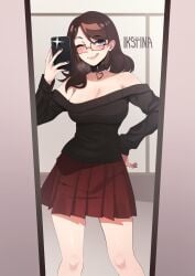 1girls glasses ikstina mirror page_1 skirt tagme