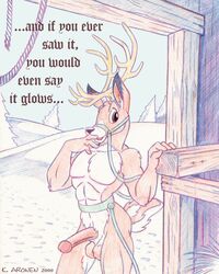 1boy 2000 anthro antlers cervine english_text fur furry horns karri_aronen looking_at_viewer male male_only nude penis reindeer rudolph solo standing text year