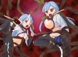 2girls blue_hair breasts cardfight!!_vanguard clothed_rape clothed_sex cum gillian_chen identical_twins large_breasts oda_koziki sharlene_chen sisters tentacle tentacle_sex twins